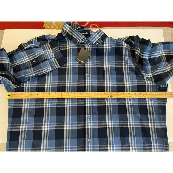 NEW Mizzen+Main City Flannel Shirt Men's XL Classic Denim Blue William Plaid - Picture 7 of 9